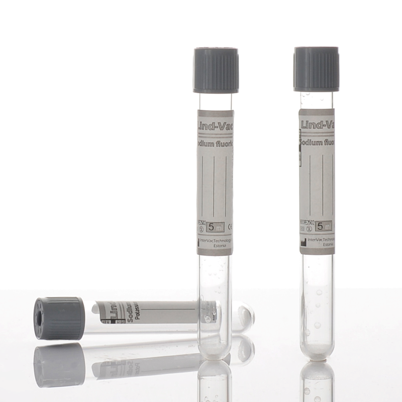 Вакуумна Пробірка Lind-Vac® 13x100 мм, Фторид натрію/К3 ЕДТА, 2 мл, сіра кришка